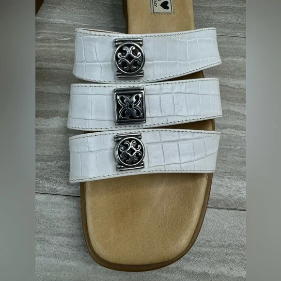 Brighton Brandy White Croc 3 Strap Made in Italy Sandals Womens Size 9.5 - Picture 5 of 10